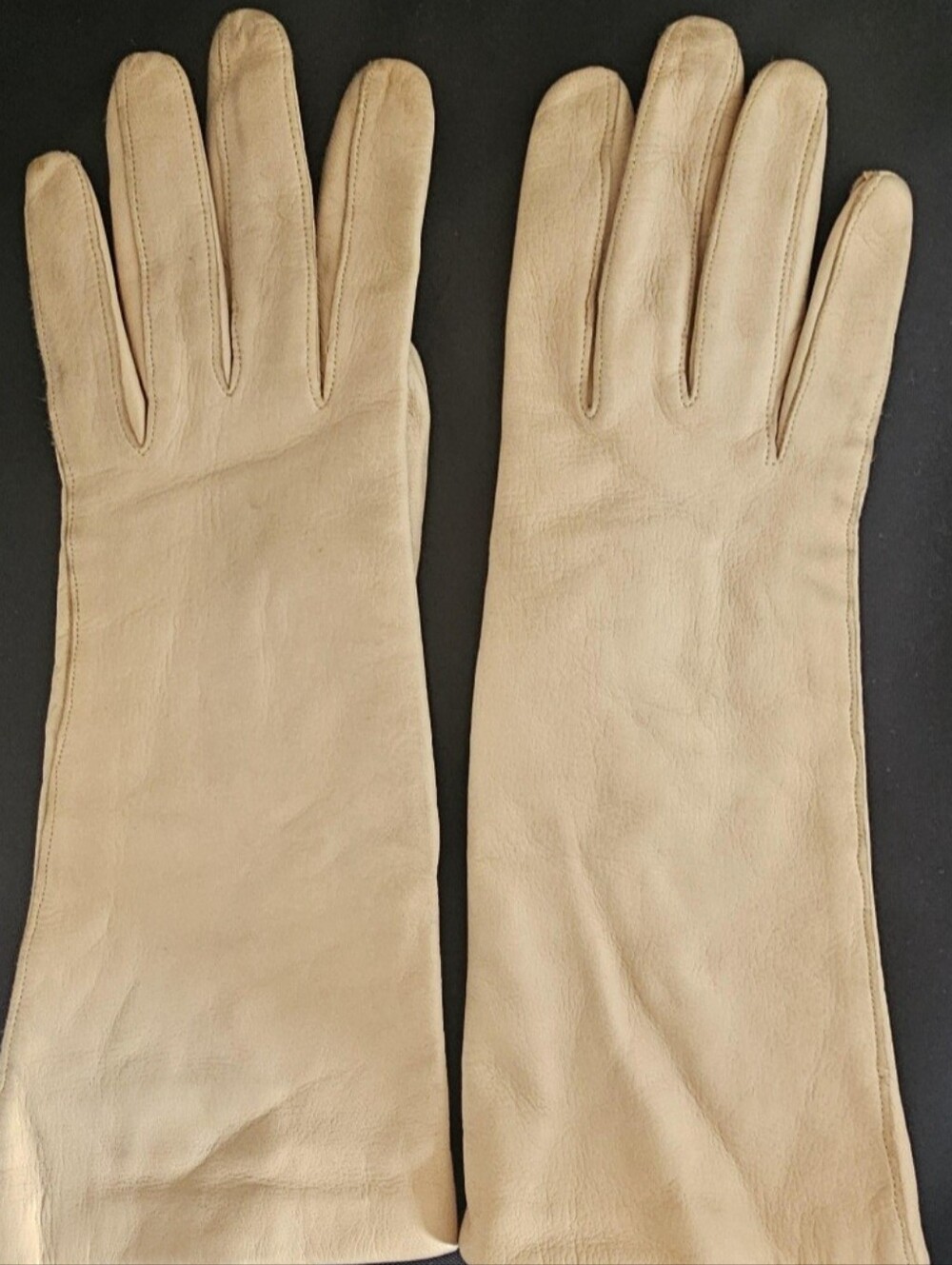 Vintage Kislav Kid Leather Gloves Size 7 Made France Camel Beige 1950s 1960s